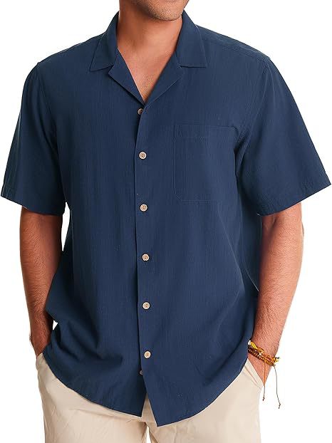 Men's Casual Cotton And Linen Short Sleeve Shirt
