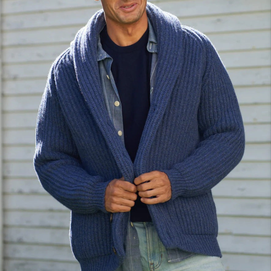 Solid-color Lapel-neck Knit Sweater Jacket From Europe And The US