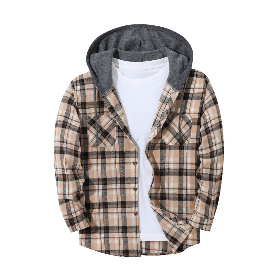 Mens Trendy Plaid Hooded Jacket