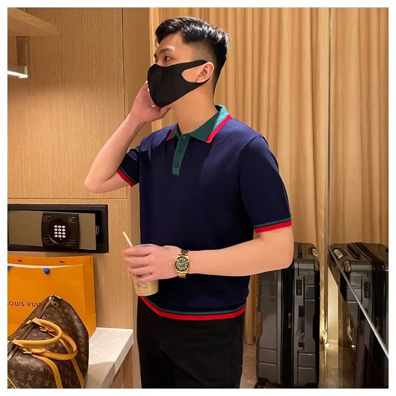 Mens Short-sleeve Striped Polo Shirt