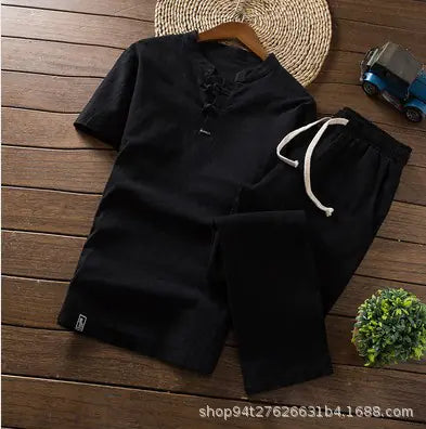 2022 Summer Cotton-Linen Set for Men: T-Shirt & Pants