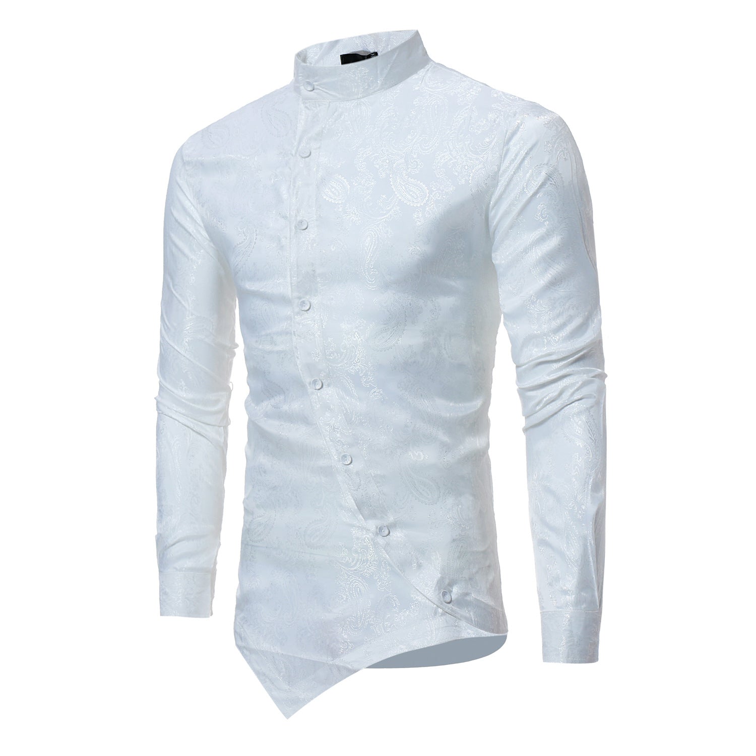 Casual Long-sleeve Shirt With An Irregular Hem And A Subtle Textured Pattern