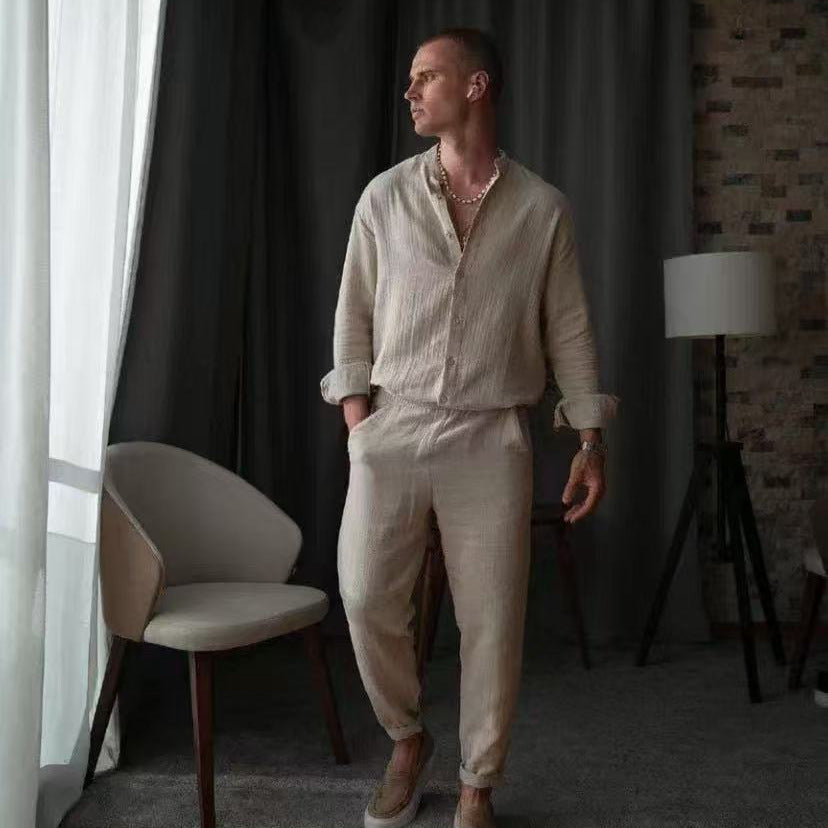 Mens Casual Sporty LongSleeve Top And Pants Set Simple Style