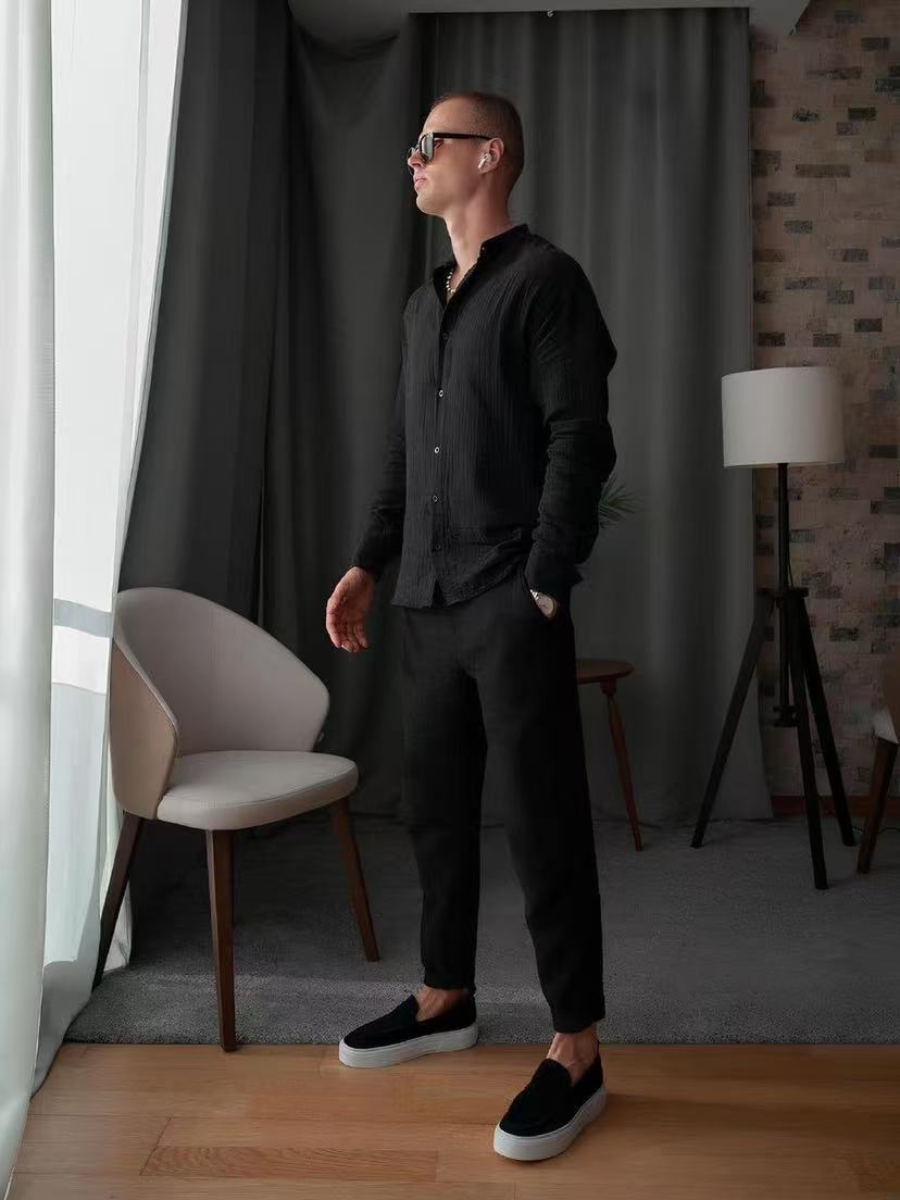 Mens Casual Sporty LongSleeve Top And Pants Set Simple Style