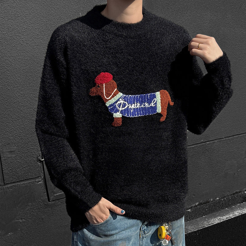 Casual Sweater For Men Featuring A Dachshund Design
