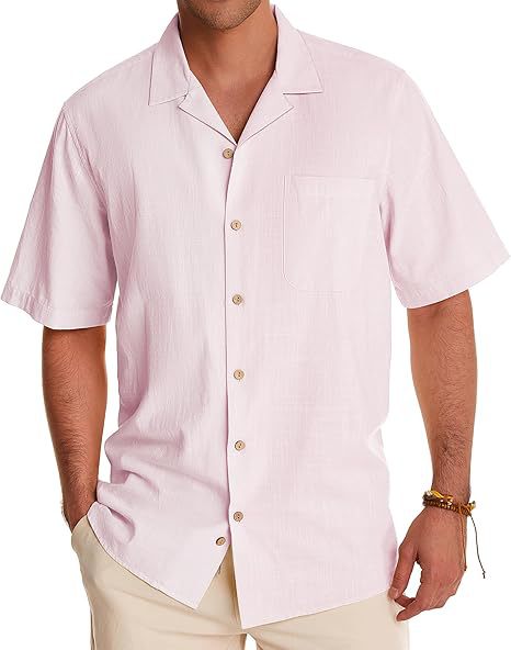 Men's Casual Cotton And Linen Short Sleeve Shirt