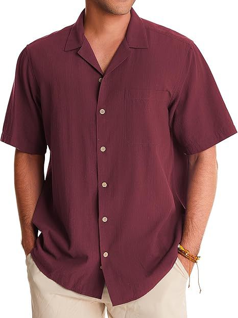 Men's Casual Cotton And Linen Short Sleeve Shirt