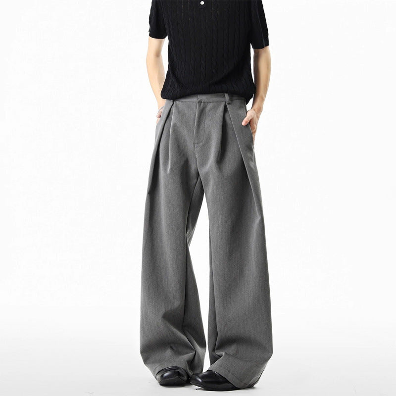 American-style Three-dimensional H-line Pleated Dress Trousers For Men