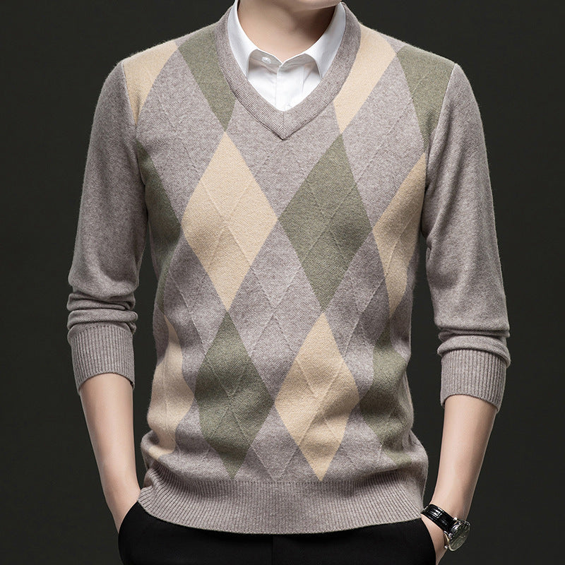 Mens Stylish Casual V-Neck Knitted Sweater