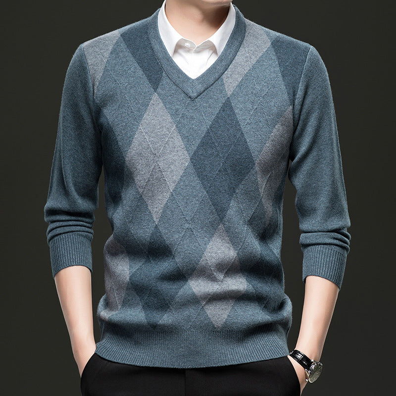 Mens Stylish Casual V-Neck Knitted Sweater