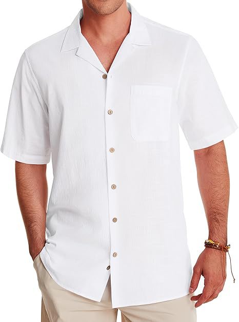 Men's Casual Cotton And Linen Short Sleeve Shirt