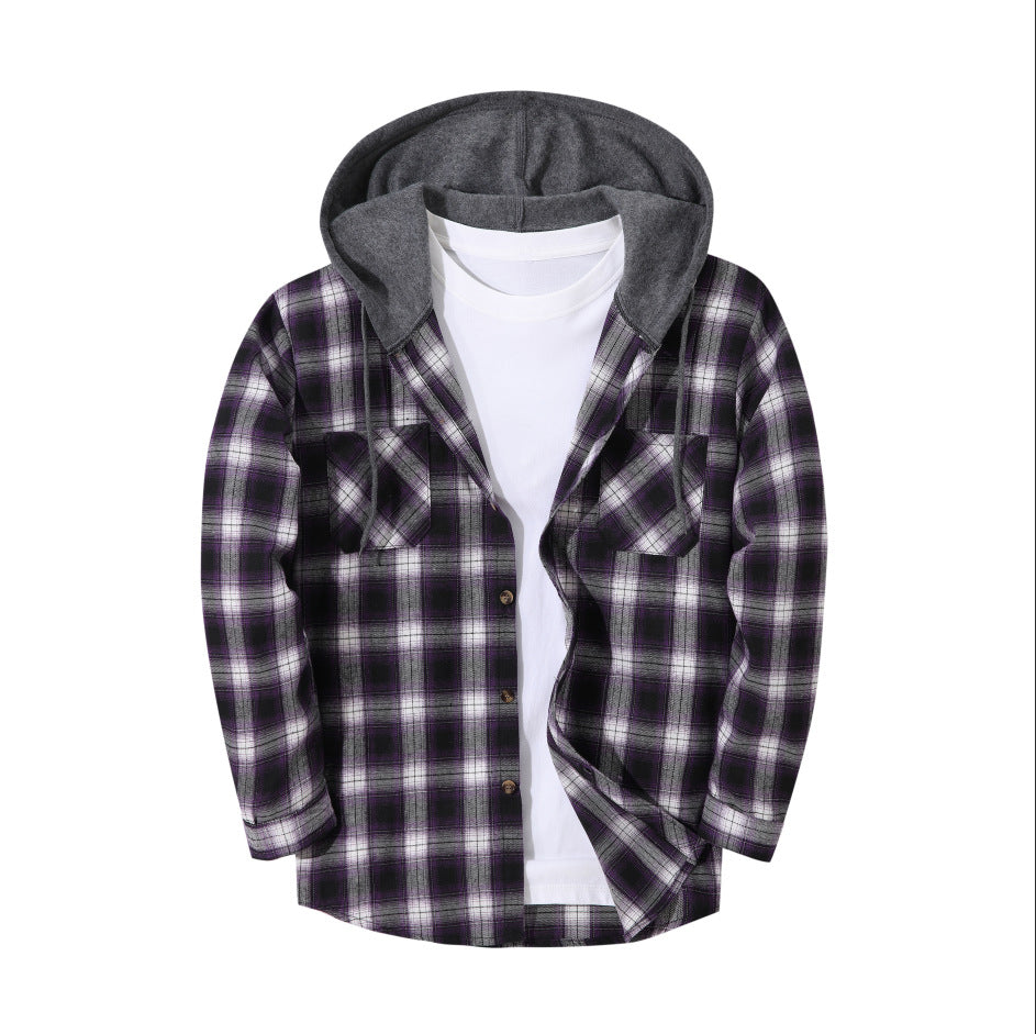 Mens Trendy Plaid Hooded Jacket