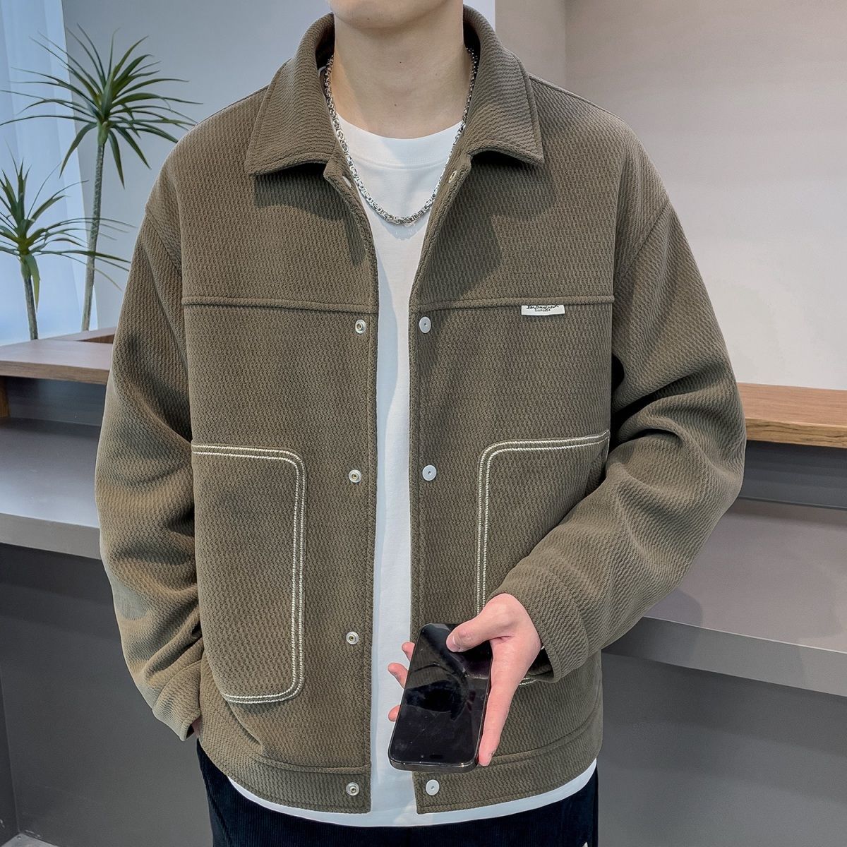 Mens Stylish Lapel Jacket A Versatile Outerwear Top