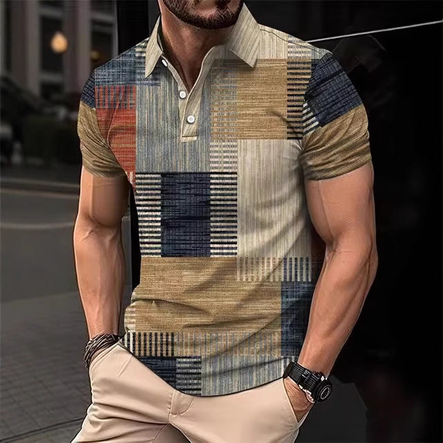 Mens Casual Printed Striped Polo Shirt