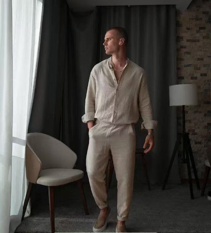 Mens Casual Sporty LongSleeve Top And Pants Set Simple Style