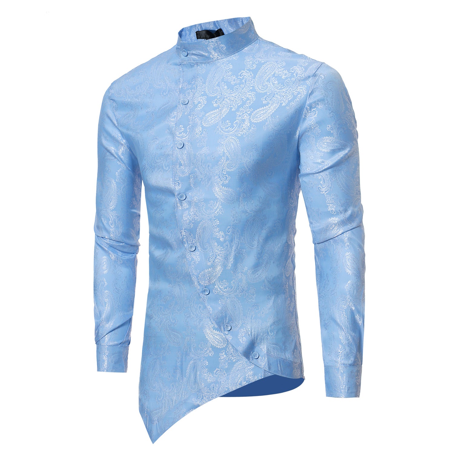 Casual Long-sleeve Shirt With An Irregular Hem And A Subtle Textured Pattern