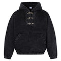 Mens Black Hoodie With Distressed Wash And Lobster-claw Button Detailing