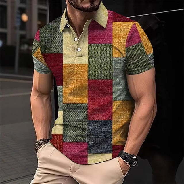 Mens Casual Printed Striped Polo Shirt