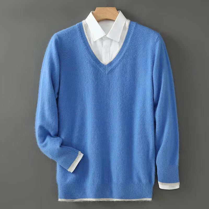 Warm Knitted Wool Sweater With A V-neck And Pullover Design