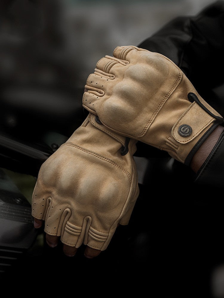 Vintage Leather Half-Finger Motorcycle Gloves