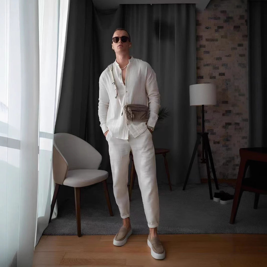 Mens Casual Sporty LongSleeve Top And Pants Set Simple Style