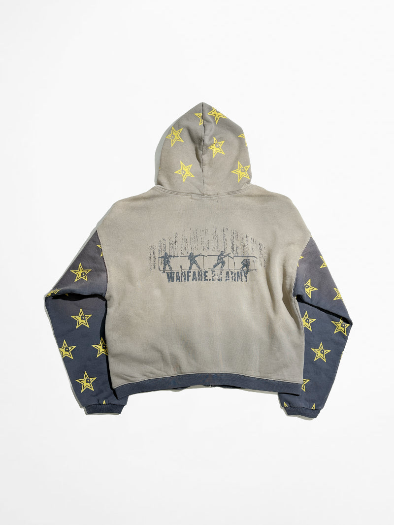 Bullet-hole Star Patchwork Hooded Sweatshirt With A Washed Vintage Finish