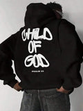 Mens Letter-Print Hoodie With Fleece-Lined Pullover Top