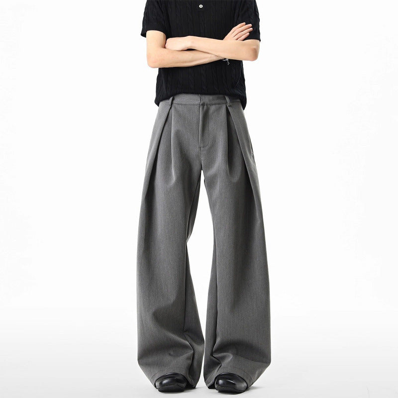 American-style Three-dimensional H-line Pleated Dress Trousers For Men