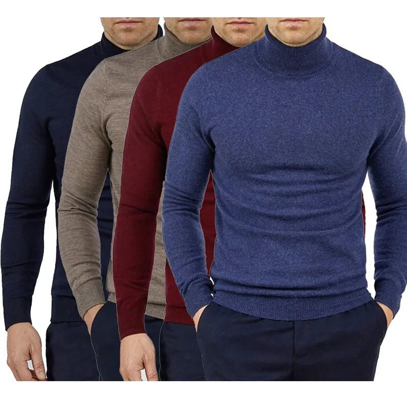 Fashionable Solid-Color Pullover Knitted Sweater Men's