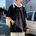 Mens Loose-fitting Casual Mock Two-piece Short-sleeve Shirt