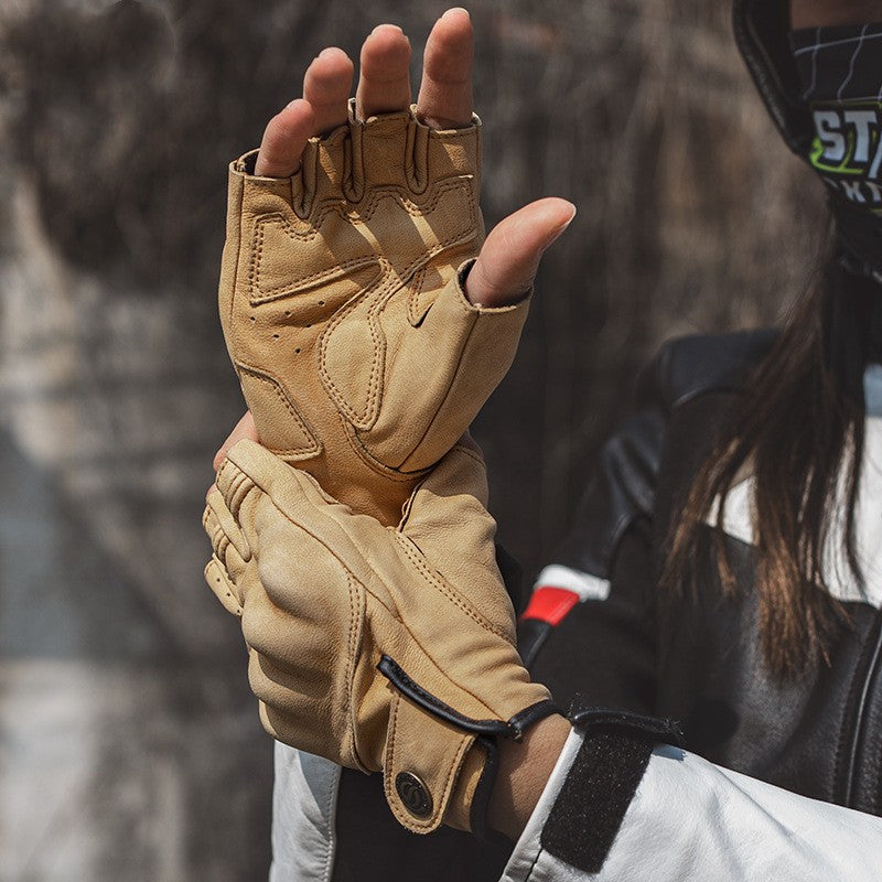 Vintage Leather Half-Finger Motorcycle Gloves