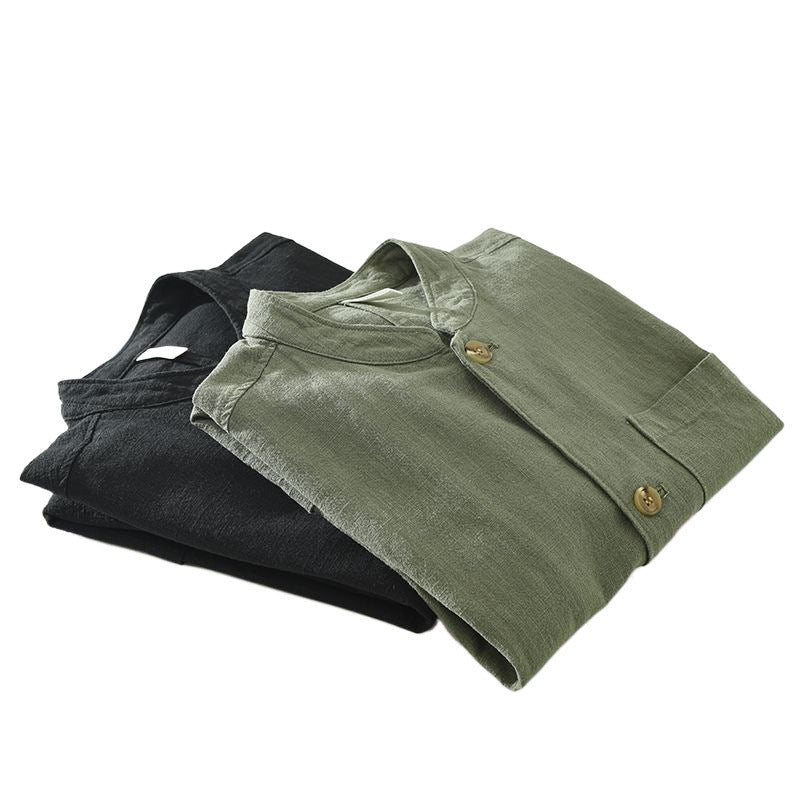 Mens Retro Linen Long-Sleeve Shirt
