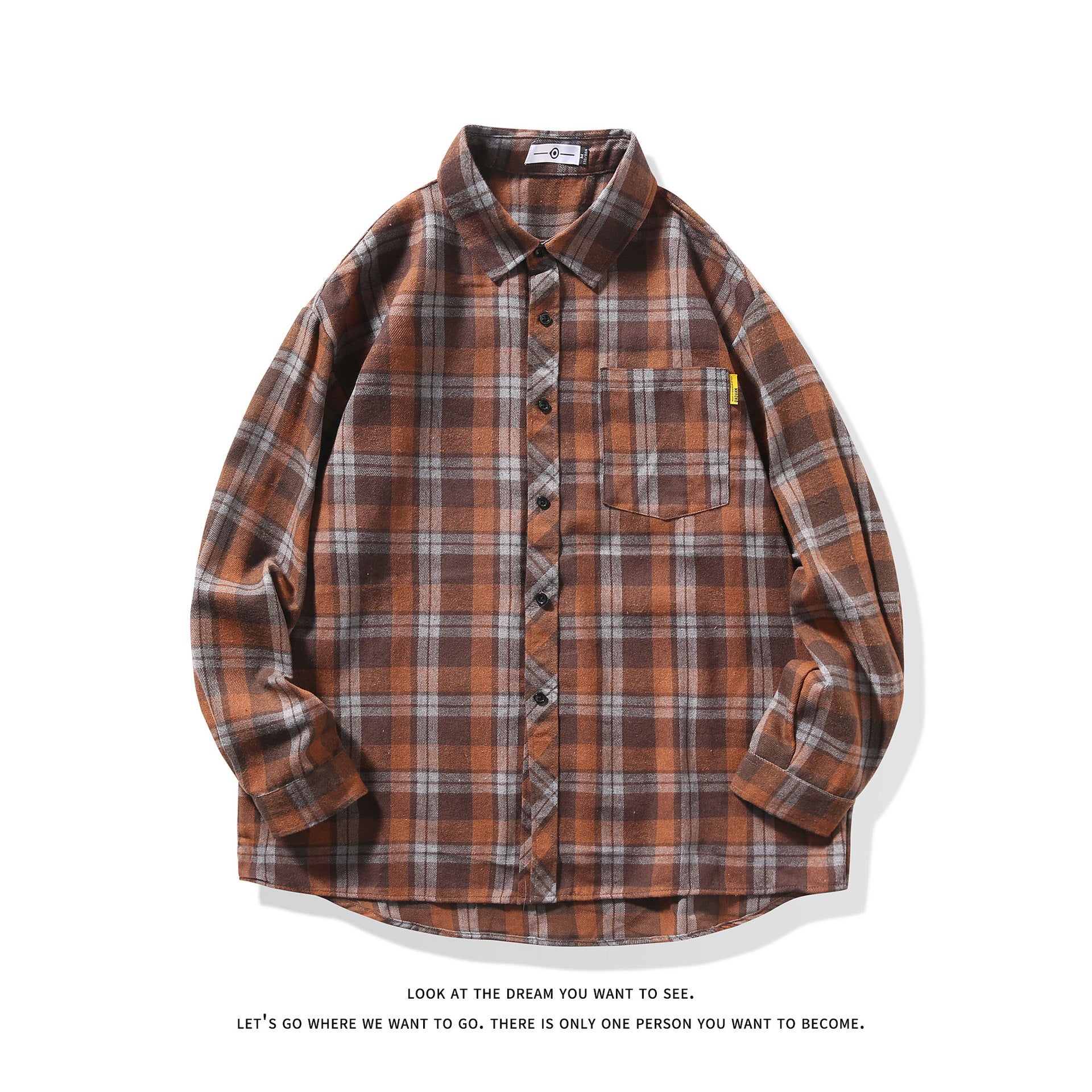 Mens Loose-fitting Casual Long-sleeve Plaid Shirt