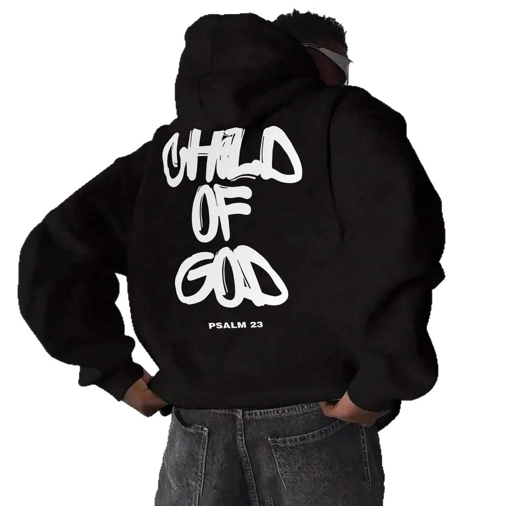 Mens Letter-Print Hoodie With Fleece-Lined Pullover Top