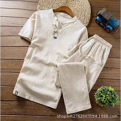 2022 Summer Cotton-Linen Set for Men: T-Shirt & Pants
