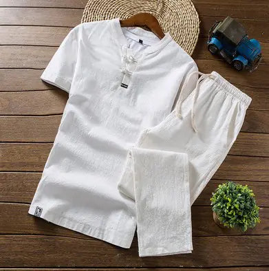 2022 Summer Cotton-Linen Set for Men: T-Shirt & Pants