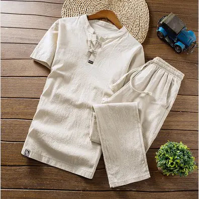2022 Summer Cotton-Linen Set for Men: T-Shirt & Pants