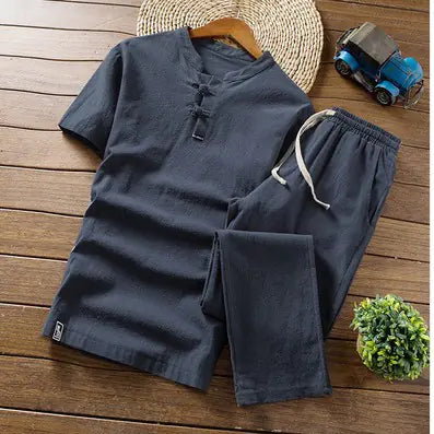 2022 Summer Cotton-Linen Set for Men: T-Shirt & Pants