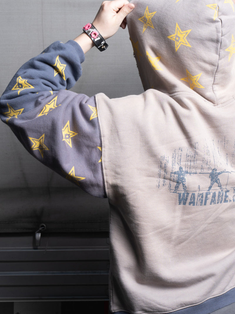 Bullet-hole Star Patchwork Hooded Sweatshirt With A Washed Vintage Finish