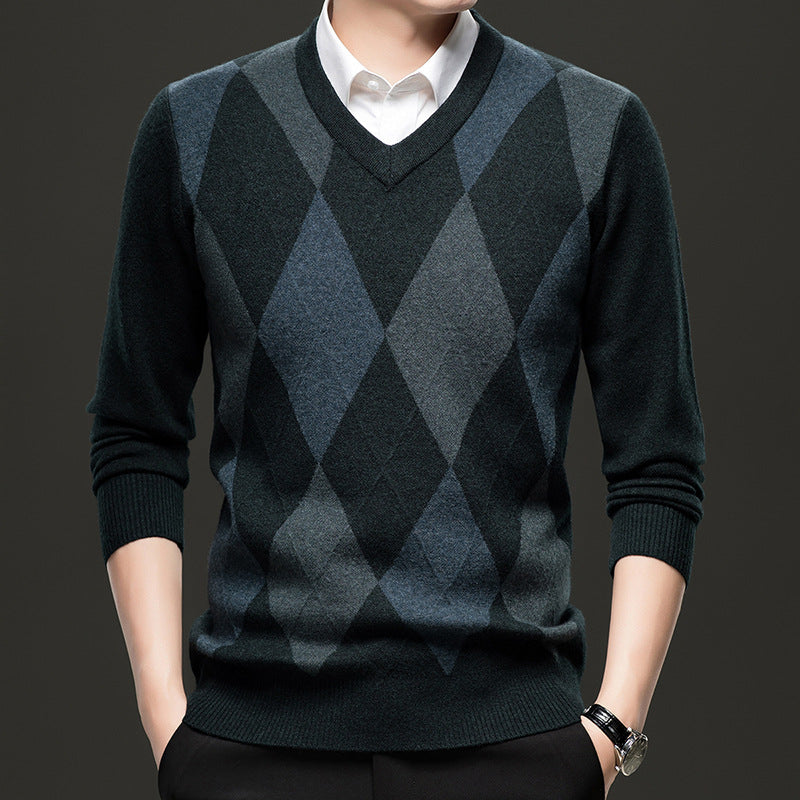 Mens Stylish Casual V-Neck Knitted Sweater