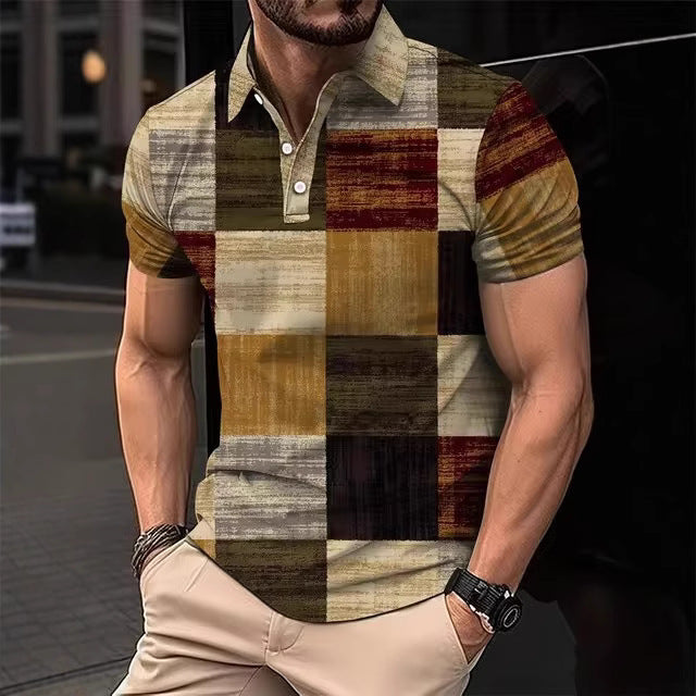 Mens Casual Printed Striped Polo Shirt