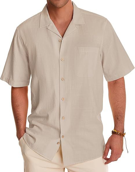 Men's Casual Cotton And Linen Short Sleeve Shirt