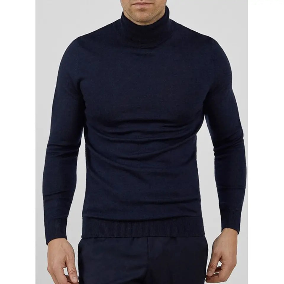 Fashionable Solid-Color Pullover Knitted Sweater Men's