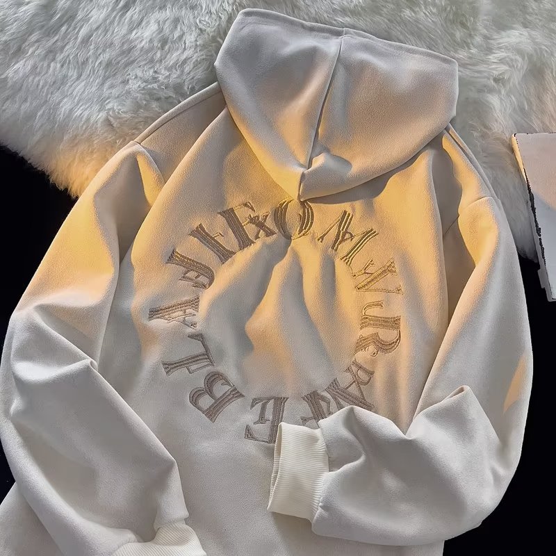 Premium Letter-Embroidered Hoodie For Men Versatile And Perfect For Couples