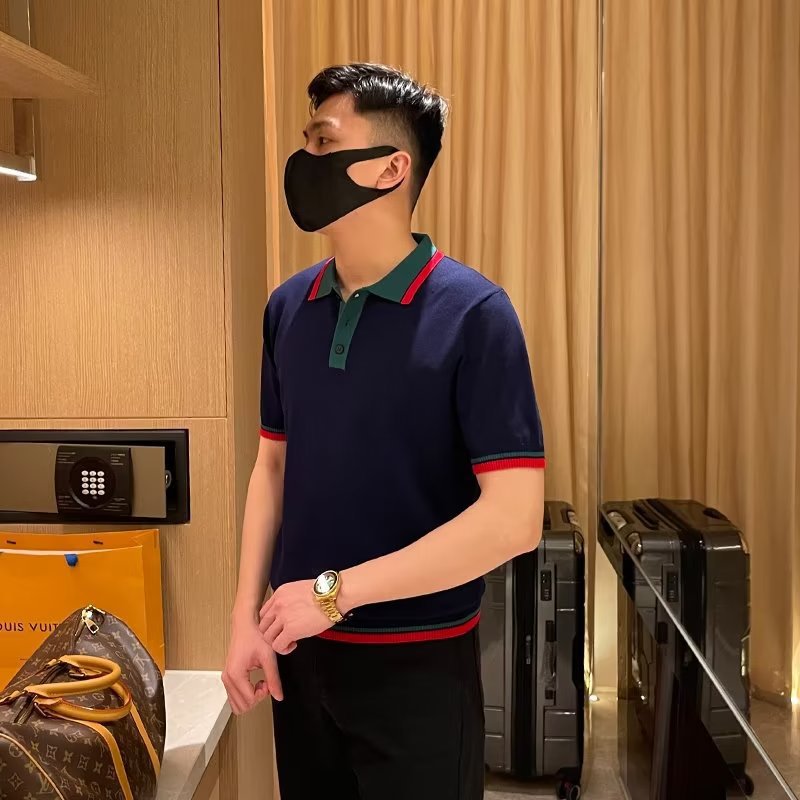 Mens Short-sleeve Striped Polo Shirt