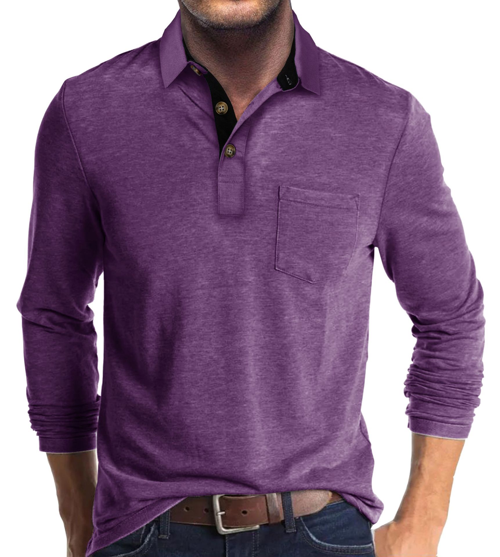 Mens Long-sleeve Lapel T-shirt Winter Base Layer Top