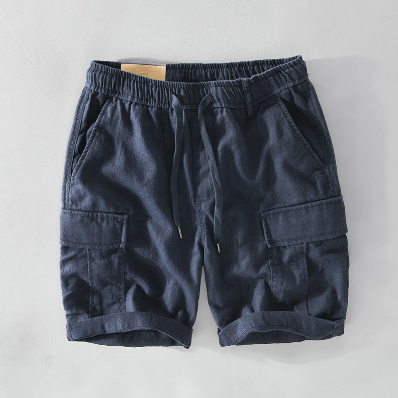 Mens Casual Linen Shorts With Pocket Drawstring