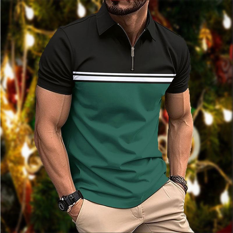 Mens Stylish Slim-fit POLO Shirt With A Pointed Collar And Chest Stripes