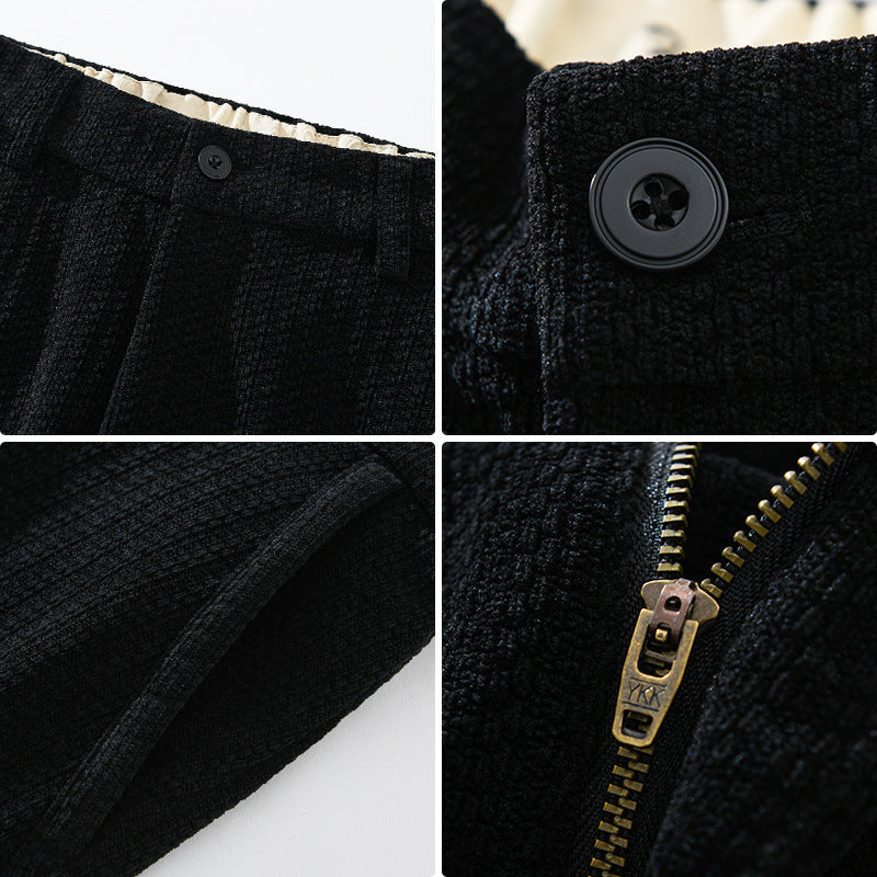 Mens Retro Corduroy Straight-Leg Slim-Fit Casual Pants