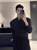 Mens French V-neck White Long-sleeve Shirt